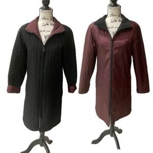VTG 90'S GALLERY COAT JACKET REVERSIBLE FULL ZIP BLACK/MAROON SZ XS ‎ CABIN CORE